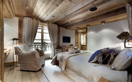 alpen chalet Zimmer Felle-Bett Design-Verkleidungen Holz-Ideen gemütlichkeit