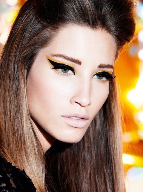 Schminktipps für Party Make-Up extravagante Ideen-Party make up silvester Abendliche Schminke-gelb