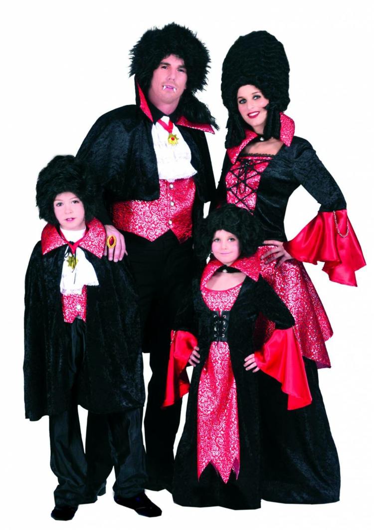 günstige faschingskostüme barokke vampire familie schwarz rot