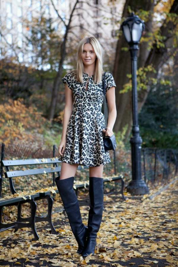 Mode 2014 schwarze Farbe Kleid Tiermuster
