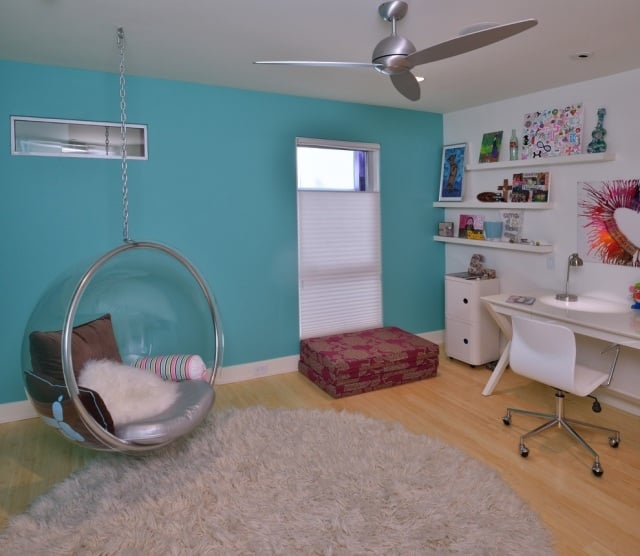 Teppich flauschig ideen Kinderzimmer-Teenager zimmer-Hängesessel modern 