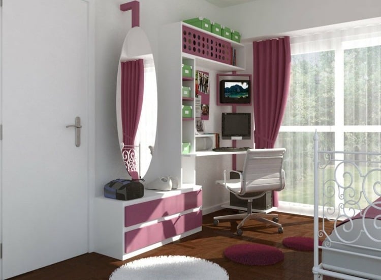 jugendzimmer einrichten romantisch-weiss-pink-metall-bett-maedchen-design