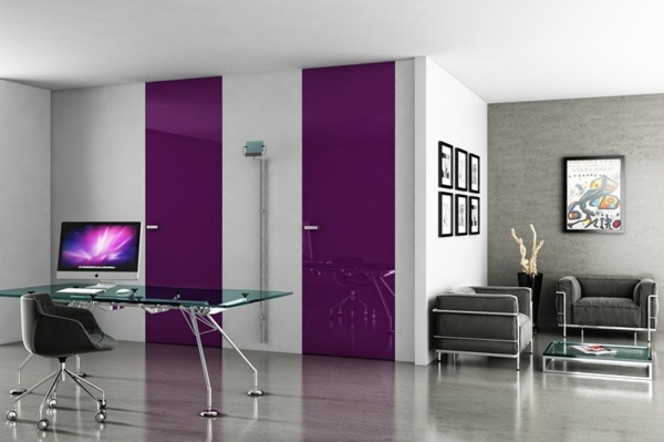 minimalistische Türen Glas lila Farbe Ermetika Designs