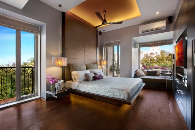 modernes schlafzimmer abgehängte decke licht ventilator
