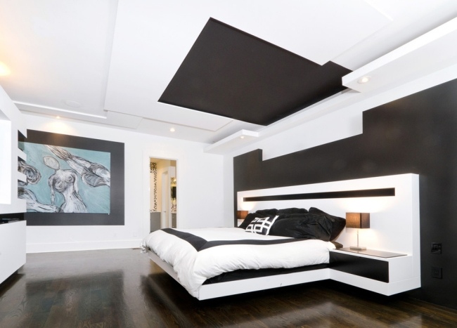 modernes schlafzimmer schwarz weiß deckenpaneele