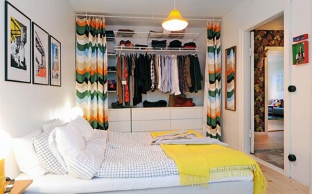 offener-kleiderschrank-ideen-schlafzimmer-vorhänge-verstecken