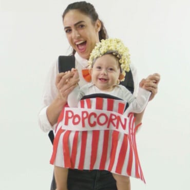 popcorn kostüm mit baby lustige idee für die babytrage