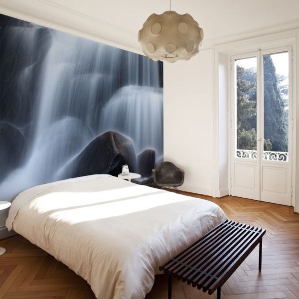 wand schlafzimmer wasserfall fotorealistische Tapete einrichtung