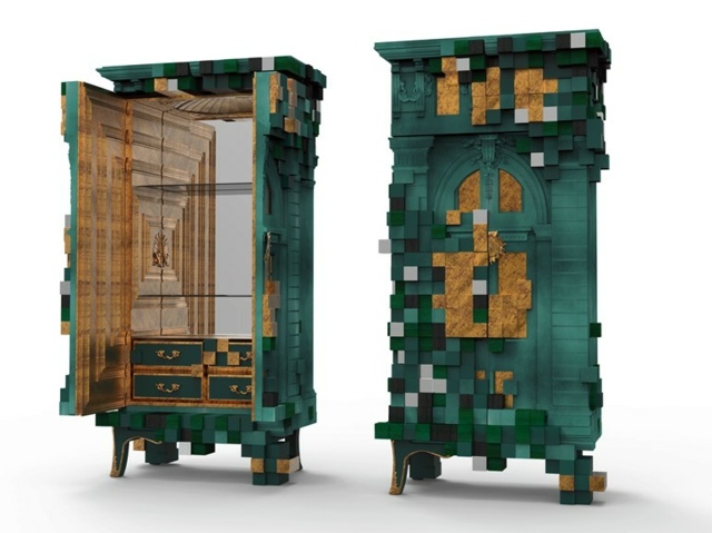 Möbel Garderobe Holz grüne Farbe Boca De Loco