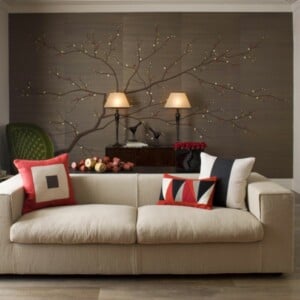 tapeten aus seide grau baum motiv wohnzimmer couch beige