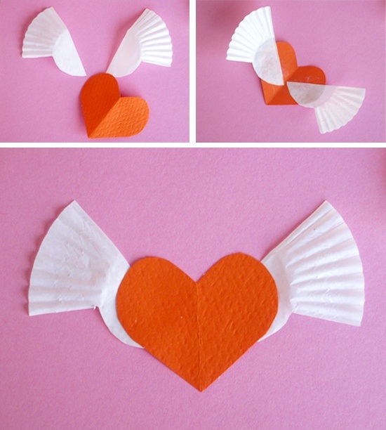 valentinstag kinder basteln papier herzen fluegel muffinform
