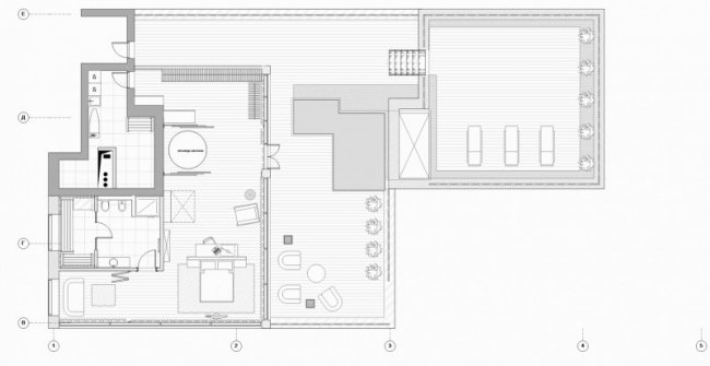 zweistöckige Penthouse-Wohnung modern moskau Raumplan Grundriss Dachterrasse