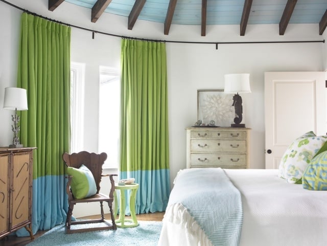 grün Azurrblaue-Gardinen vorhänge drapiert ideen-beach style-schlafzimmer 