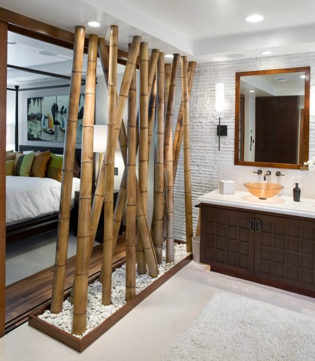 Badezimmer mobile Trennwand System-Bambus stangen Paravent-ideen