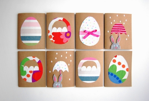 ideen kostenlos Basteln mit Kindern Osterkarten-Papier Applikationen