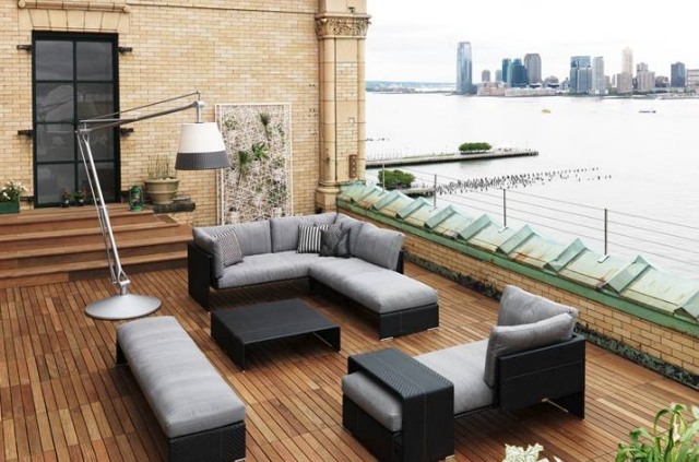 lounge möbel dach Bodenbelag Holz Dielen-Dachterrasse verlegen-patio design ideen-Dedon