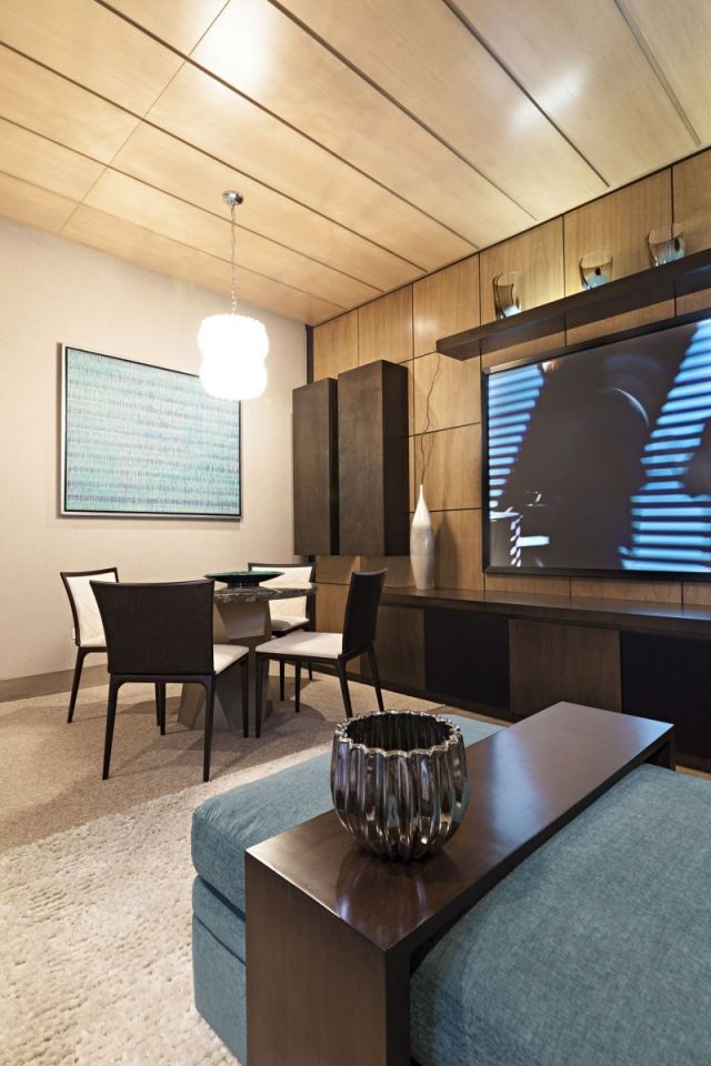 moderne einrichtungsideen Decke Wand-Verkleidung mit-Holz Platten-Loft Wohnung