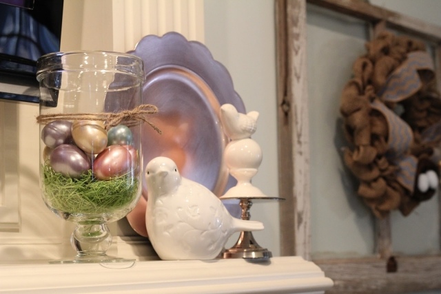 Dekoration Frühling-Ideen Ostern-keramik figuren-Vogel Ostereier-Glas