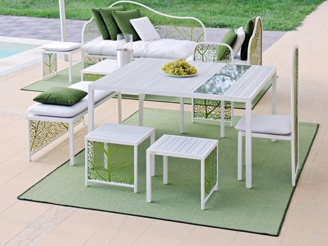 Design gartenmöbel esstisch aluminium weiß grüne elemente FOGLIA Garden-CORRADI
