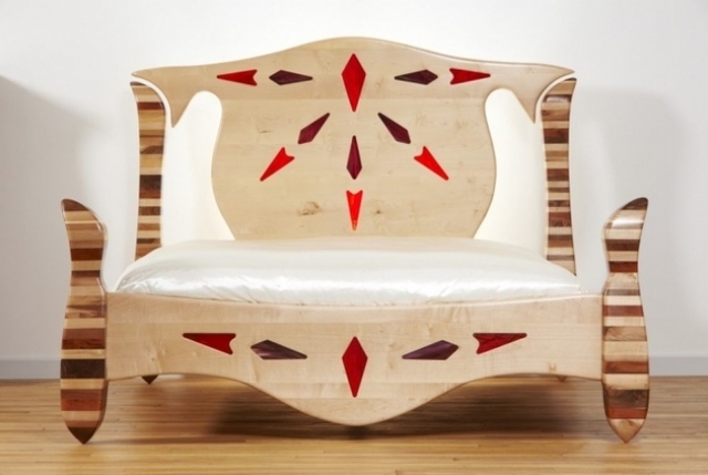 von hand hergestellt Bett-Kopfteil Holz-Trittbrett verziert allan-lake furniture