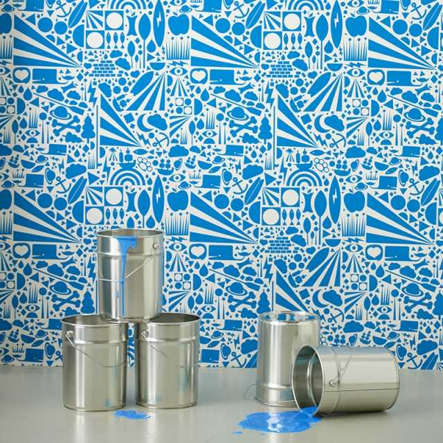 Designer Tapeten Papier-blau weiß-muster segmente dekorativ
