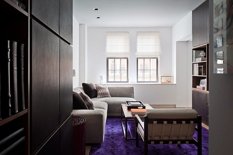 ideen einrichten Wohnung-NYC Schwarz lackierte-Holzmöbel Sofa-set