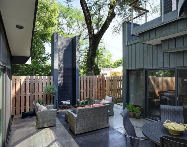 lounge möbel Garten Sichtschutz-Ideen patio-Rattan Sessel-Tisch