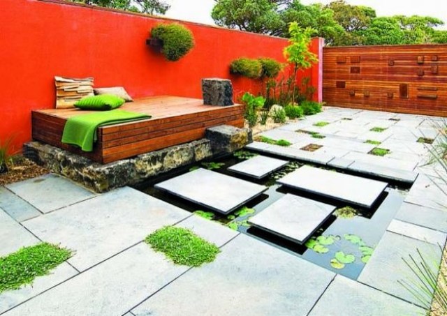 Gestaltungsideen Garten sichtschutz-Trittsteine Beton-asiatischer Stil