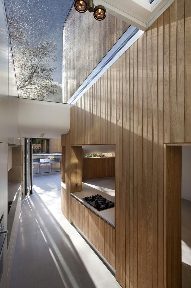 Glasdach Wohnküche-einrichtung Wandgestaltung Holzverkleidung