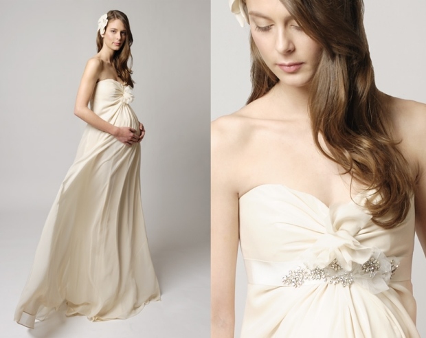 designerr Hochzeitskleid für schwangere frauen frisuren