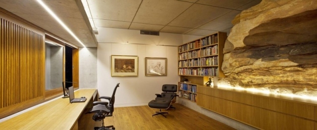 Office Design-Bürostühle Schwarz-Leder Wand-Holz verkleidung