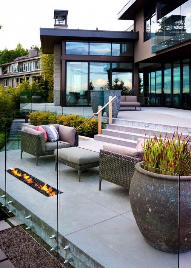 Ideen für Garten-Terrasse kübelpflanzen Terrassengeländer glas