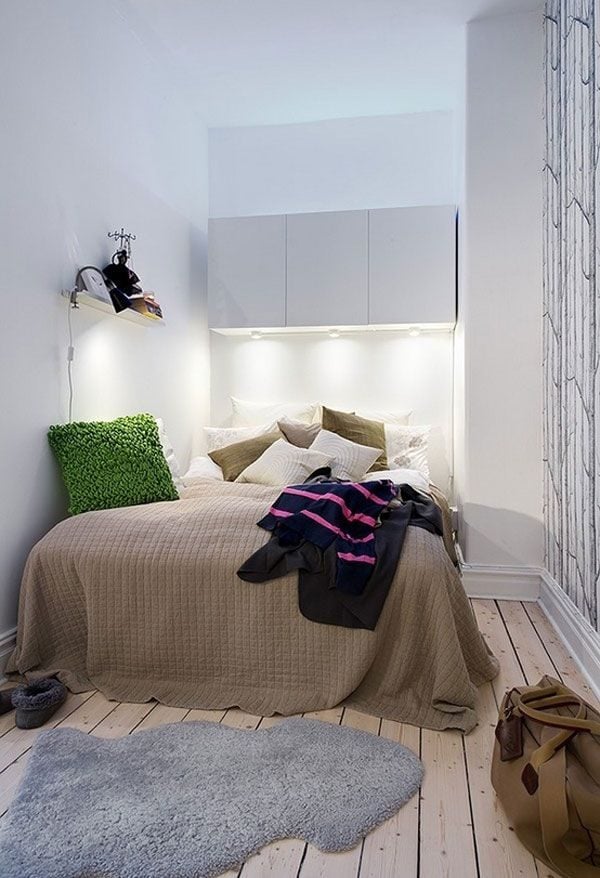 Kleines Schlafzimmer Möbel Textilien-in hellen-farben streichen