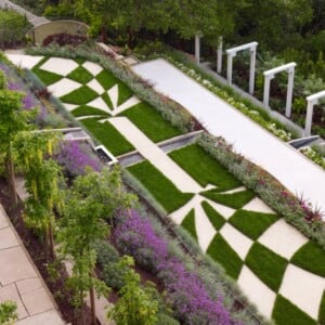 Landschaftsbau Garten gestalten Figuren Rasen anlegen schöne Idee