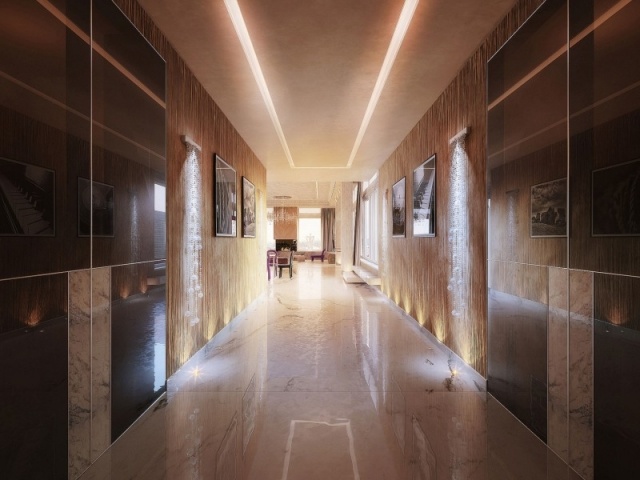 Lichteffekte Wohnung-Penthouse Flur Gestaltung Marmor Boden