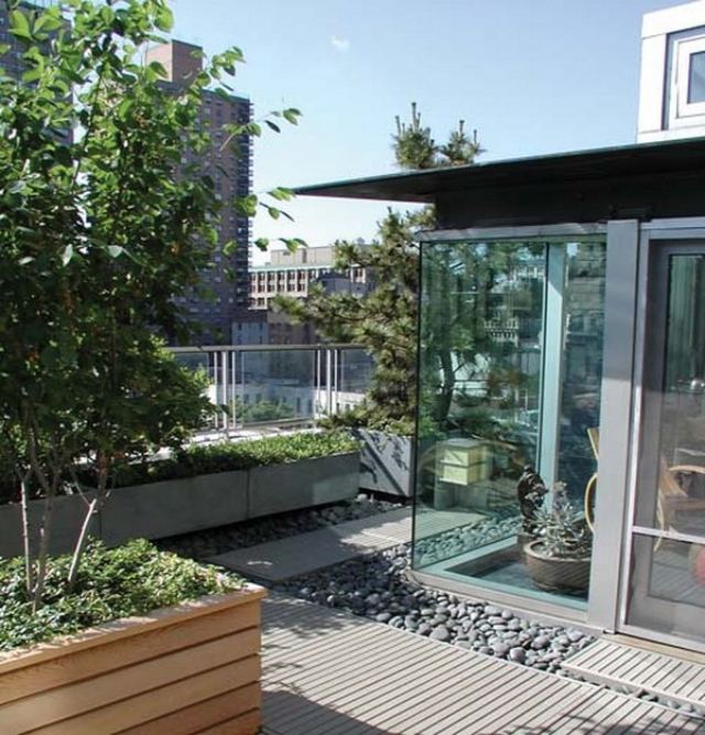 intensive begrünung Moderne Gartenterrasse-Holzboden Dielen-Glas