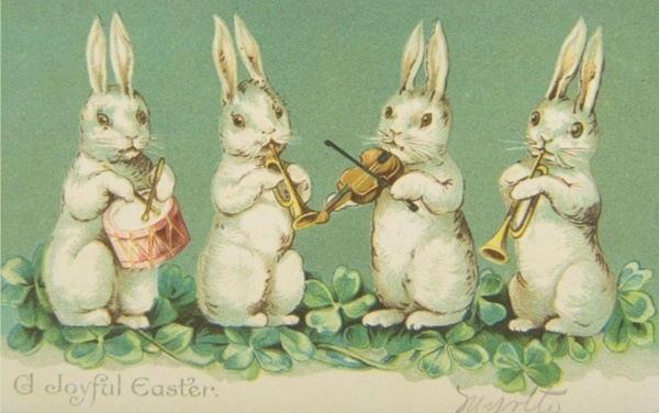 schicken Osterkarten-vintage Hasen spielen Musik