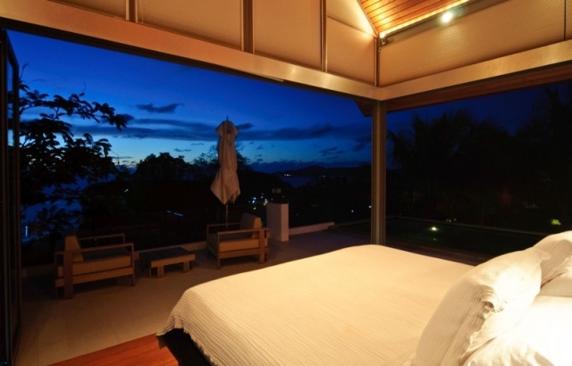 Schlafzimmer design licht ideen offene Wände-Blick Natur Phuket