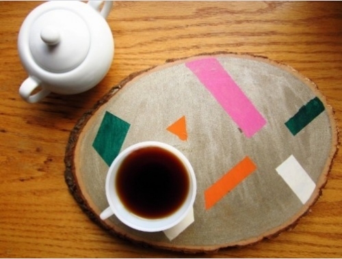basteln Tablett Platte Holzscheibe-Kaffee Tasse-Kanne keramik 