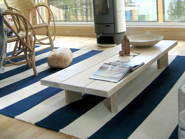 Weiß Blau niedriger Kaffeetisch Holz Möbel Design