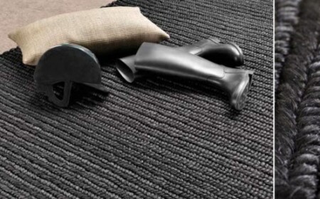 Teppich schwarze Farbe Deko Kissen Leinenstoff handgeknüpft modern stilvoll