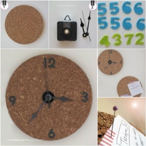 Uhr aus kork selber machen-dekorationstechniken bastelideen