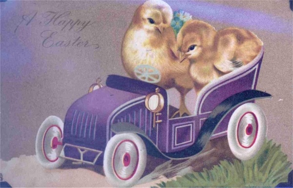 Vintage ostern Grußkarte schicken-Küken Auto-fahren Ideen 