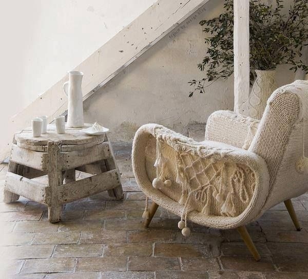 Möbel-Terrasse ideen Sofa-Weiß Wolle-Rustikaler Beistelltish 