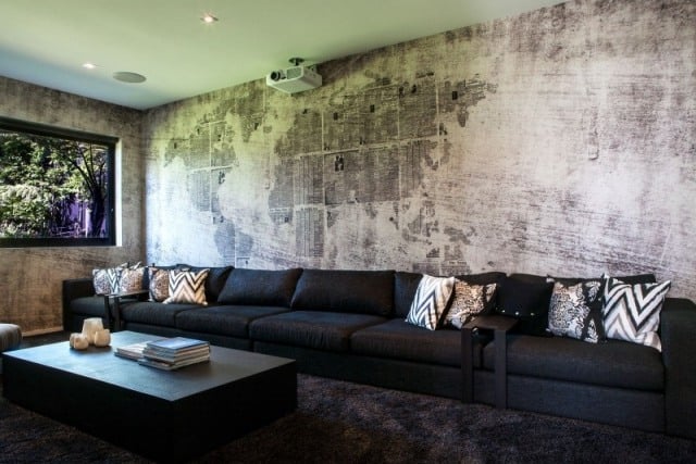 Wanddesign Ideen wohnzimmer-trends Beton-raue optik-weltkarte