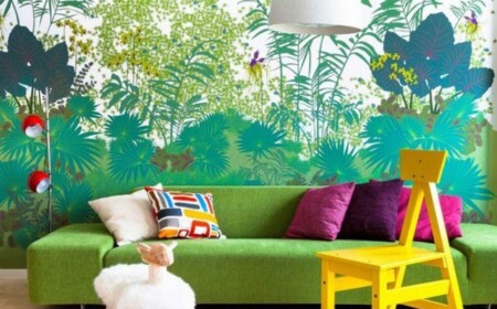 Wand Farben Wandtattoo-Dschungel motive Gelbe grüne nuancen-Fußmatte-lila