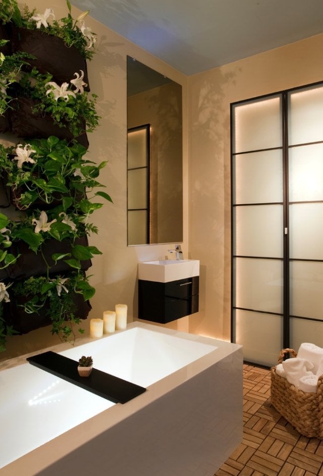 Zimmerpflanzen-Deko wand badezimmer spa ambiente badewanne