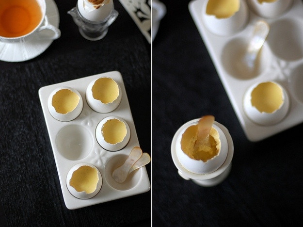 Dessert-Rezept für Ostern vanillepudding eierschalen serviert