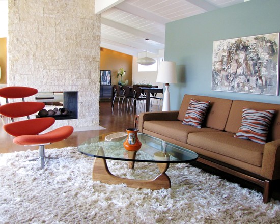 Wohnzimmer Möbel Ideen Ledersessel orange Farbe