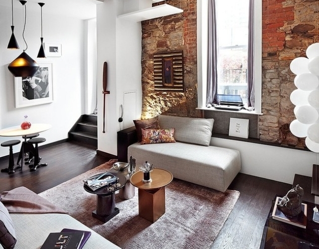moderne wohnung-loft stil-Ziegelmauer sofa-set Pendelleuchten design
